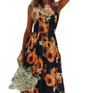 Must päevalilledega kleit suurus S