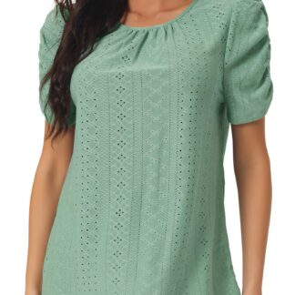 Naiste volangidega pluus, ümara kaelusega, roheline (S)