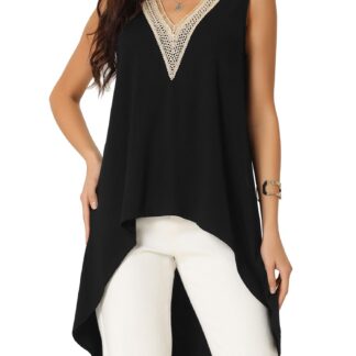 Naiste varrukateta pluus, V-kaelusega, asümmeetriline, must (M)