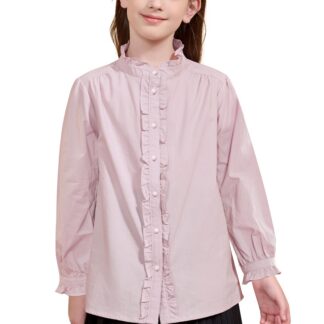 Tüdrukute pikkade varrukatega pluus, volangidega, lilla, puuvillane (s. 11-12a)