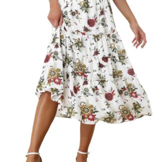 Naiste A-lõikeline šifoonist volangidega maksiseelik, lilleline, valge (s. XS)