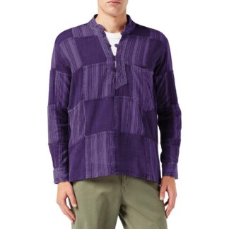 Meeste kivipestud triibuline pikkade varrukatega puuvillane särk, lilla (4XL)