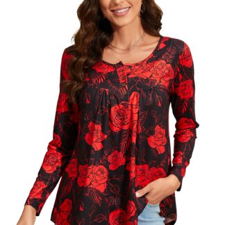 Naiste pikkade varrukatega tuunika, lilleline, punane/must (s. S)