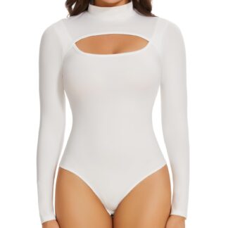 Naiste kõrge kaelusega pikkade varrukatega bodi, valge (s. S)