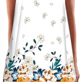 Naiste varrukateta A-lõikeline minikleit, oranžide lilledega (s. S, 34-36)