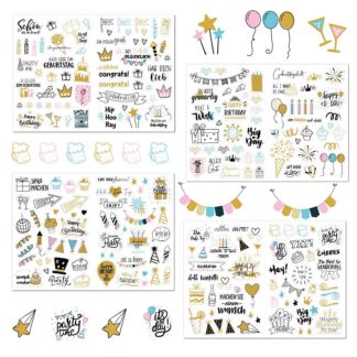 Sünnipäevakleebised, fotoalbumi ja külalisteraamatu jaoks (225 kujundust)