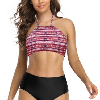 Naiste bikiinikomplekt, retro mustriga, tumesinine (s. S)