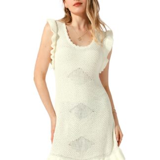 Naiste kootud vabaaja midikleit, volangidega, valge (s. XL)