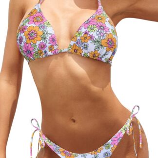 Naiste bikiinikomplekt, kollane lilleline (XL)