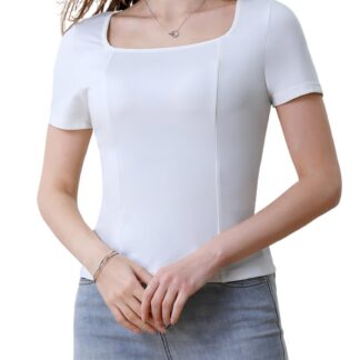 Naiste veniv T-särk, kandilise kaelusega, valge (XL)