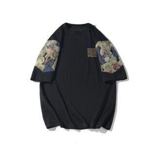 Meeste tikandiga T-särk, lapitehnikas, must (s. L)