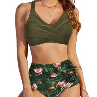 Naiste push-up bikiinid, kõrge vöökohaga, kõhtu salendav, keerdus esiosaga (B-korv, s. S)