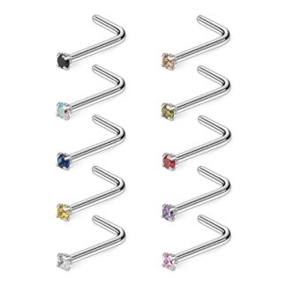 Värvilised S-kujulised ninarõngad (4tk, 20G, CZ kividega)
