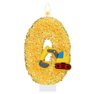 Ehitusteemaline sünnipäevaküünal poistele, kollane (number 0)