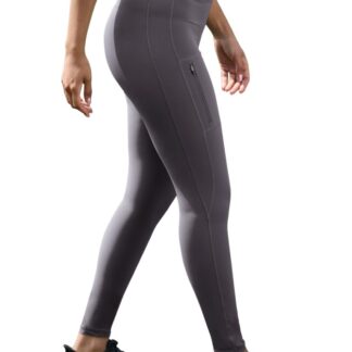 Naiste treeningpüksid, veekindlad, taskuga, tumehallid (s. S)