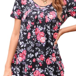 Lühikeste varrukatega tuunika, V-kaelusega, lilleline, roosa (s. M)