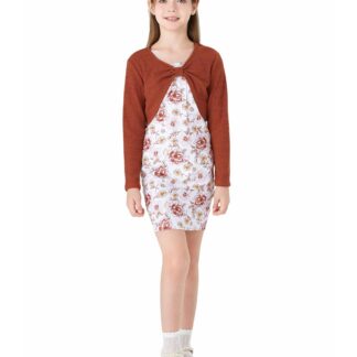 Tüdrukute kleidi ja kardigani komplekt, pruun (s. 152-158)