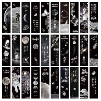 Kosmose teemalised helendavad järjehoidjad, must (30tk)