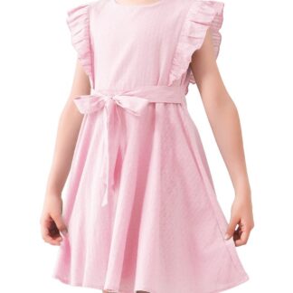 Suvine tüdrukute A-lõikeline kleit, volangvarrukatega, roosa (s. 2-3 aastat)