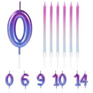Värviline 3D numbriküünal (number 0) + 6 pikka küünalt