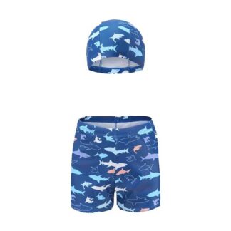Poiste ujumispüksid ja müts, kala mustriga, sinised (s. 6-7 a)