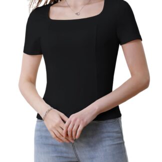 Naiste veniv T-särk, kandilise kaelusega, must (XL)