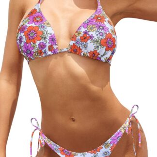 Naiste bikiinikomplekt, roosa lilleline (M)